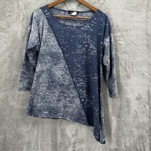 Yushi Tunic Top Womens Small Blue Tunic Artisan Abstract Asymmetrical Lagenlook